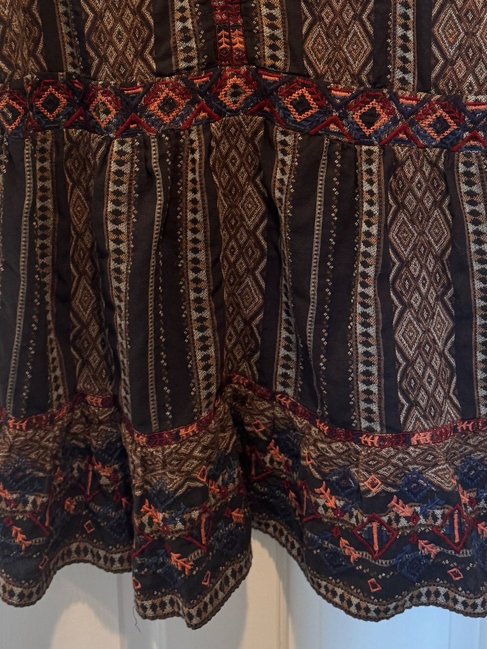 Anthropologie Textured Boho Print V-Neck Tunic Dress - Black with Rust Size 1X - Picture 5 of 16